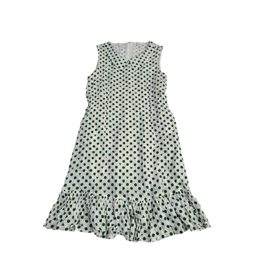 Handmade Green Polka Dot Peter Pan Collar Sleeveless Mini Dress Cottagecore
